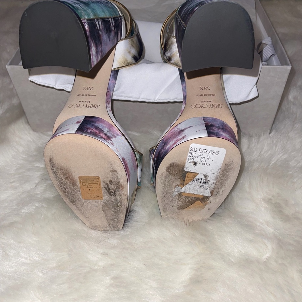Jimmy Choo Multi-Color Tie-Dye Ankle Strap Block Heel Sandals - Picture 5 of 6